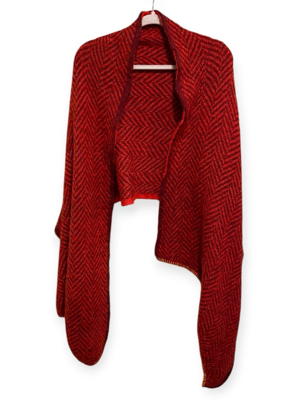 Free People Red Herringbone Knit Oversized Shawl Wrap Cardigan One Size
